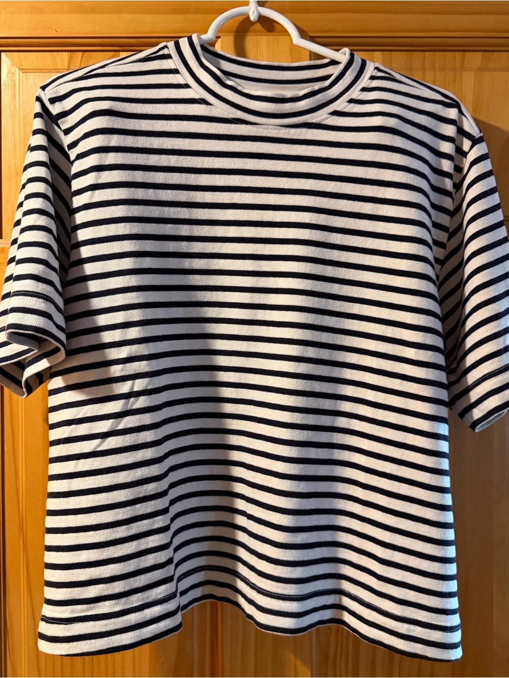 AYR the Practice Tee in Dime Knit, Navy & White Stripe Size Large